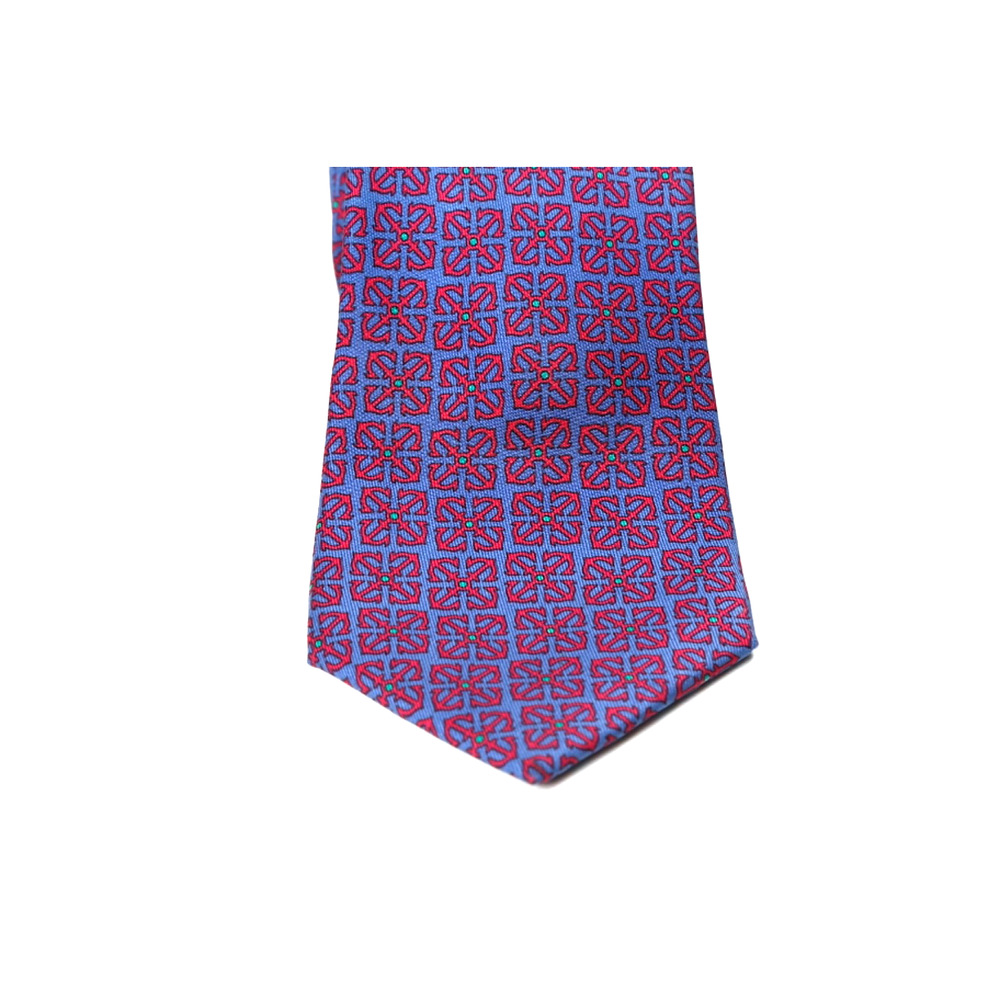 Hermes Tie Blue Silk Twill Chain Link Pattern Geometric Made in France - Picture 5 of 16